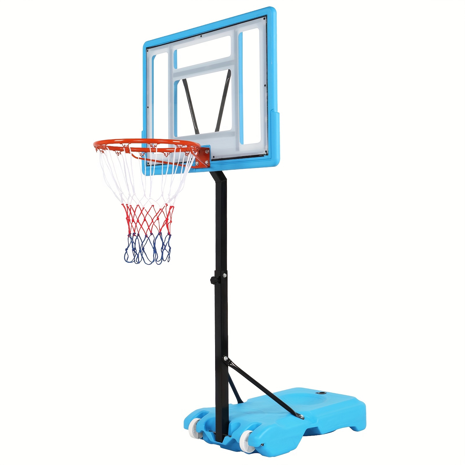 TEMU Transparent Board Basket Frame Adjustable 115-135cm Poolside Basketball Hoop Blue