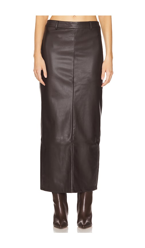 ALL THE WAYS Kayla Faux Leather Skirt in Chocolate. S. Also in XS