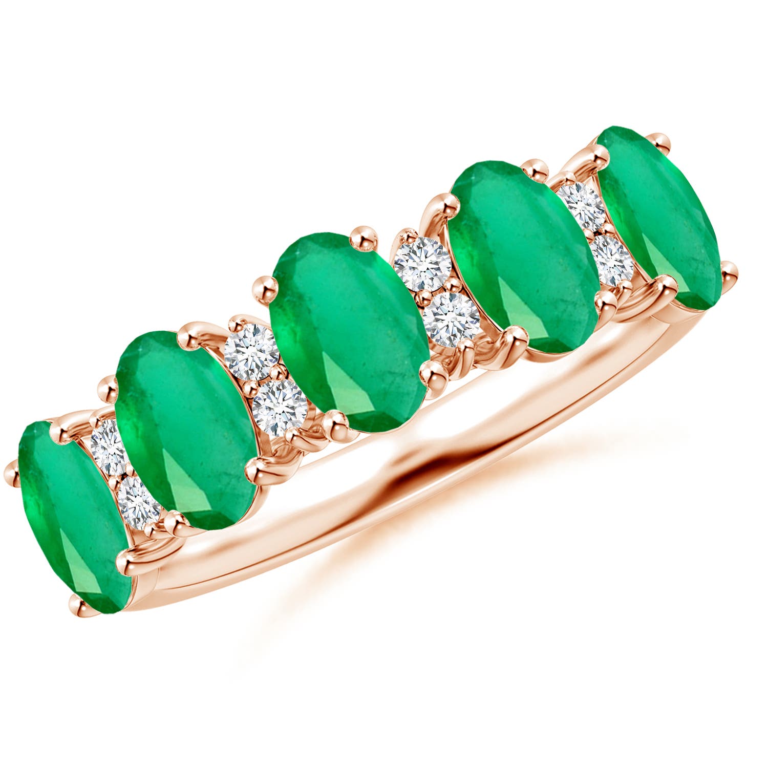 Angara 2.0 Carats Five Stone Emerald and Diamond Wedding Ring in 18K Rose Gold