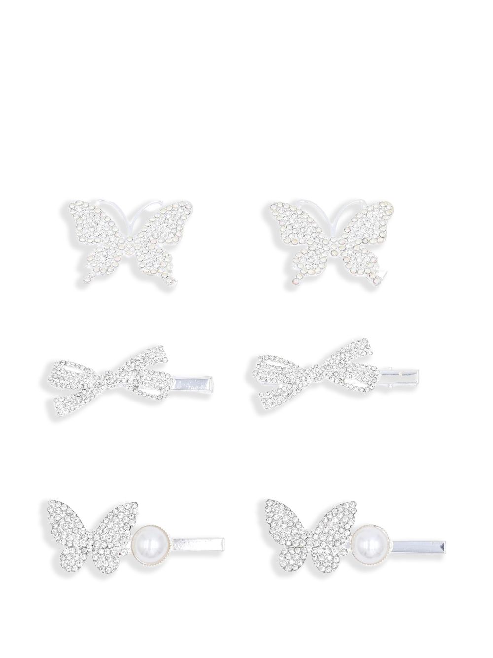 Crystal-embellished hair clips (pack of six) - Silver