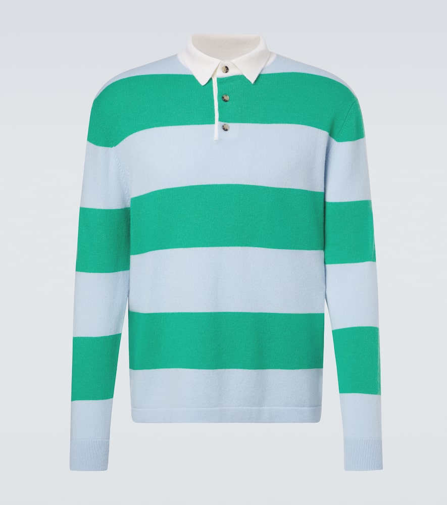 Striped wool and cashmere polo sweater