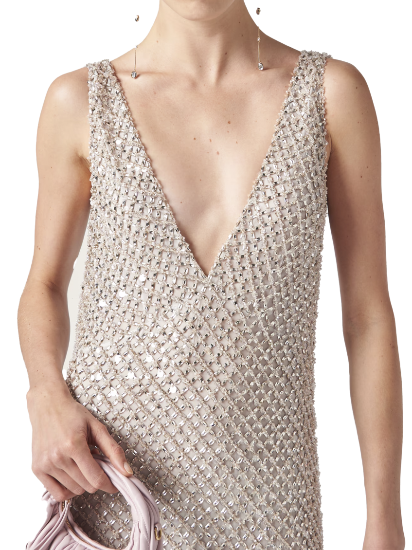Grey embroidered chiffon dress