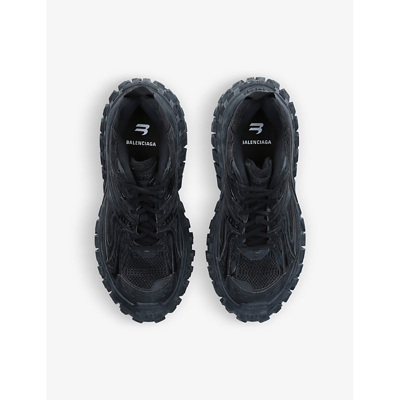 Womens Black Men's Bouncer Tire-sole Mesh and Shell Low-top Leather Trainers