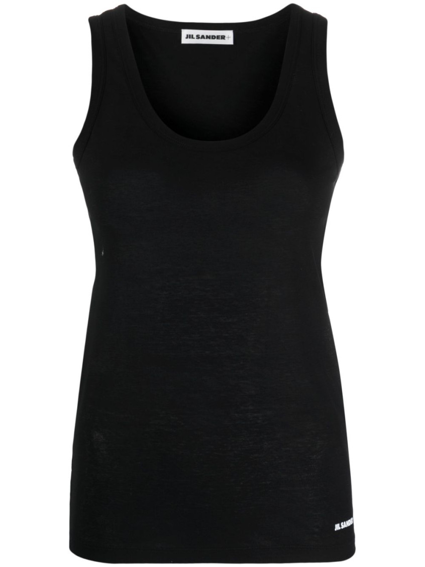 Black Crewneck Sleeveless Top In Cotton Woman