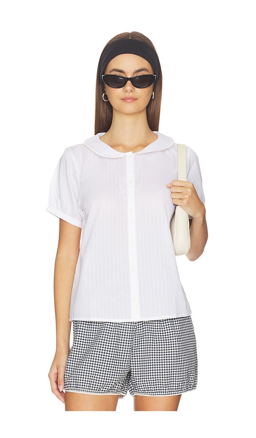 RAT BOI Puff Sleeve Button Down in White. L. Also in