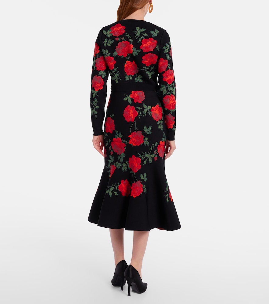 Floral jacquard midi skirt
