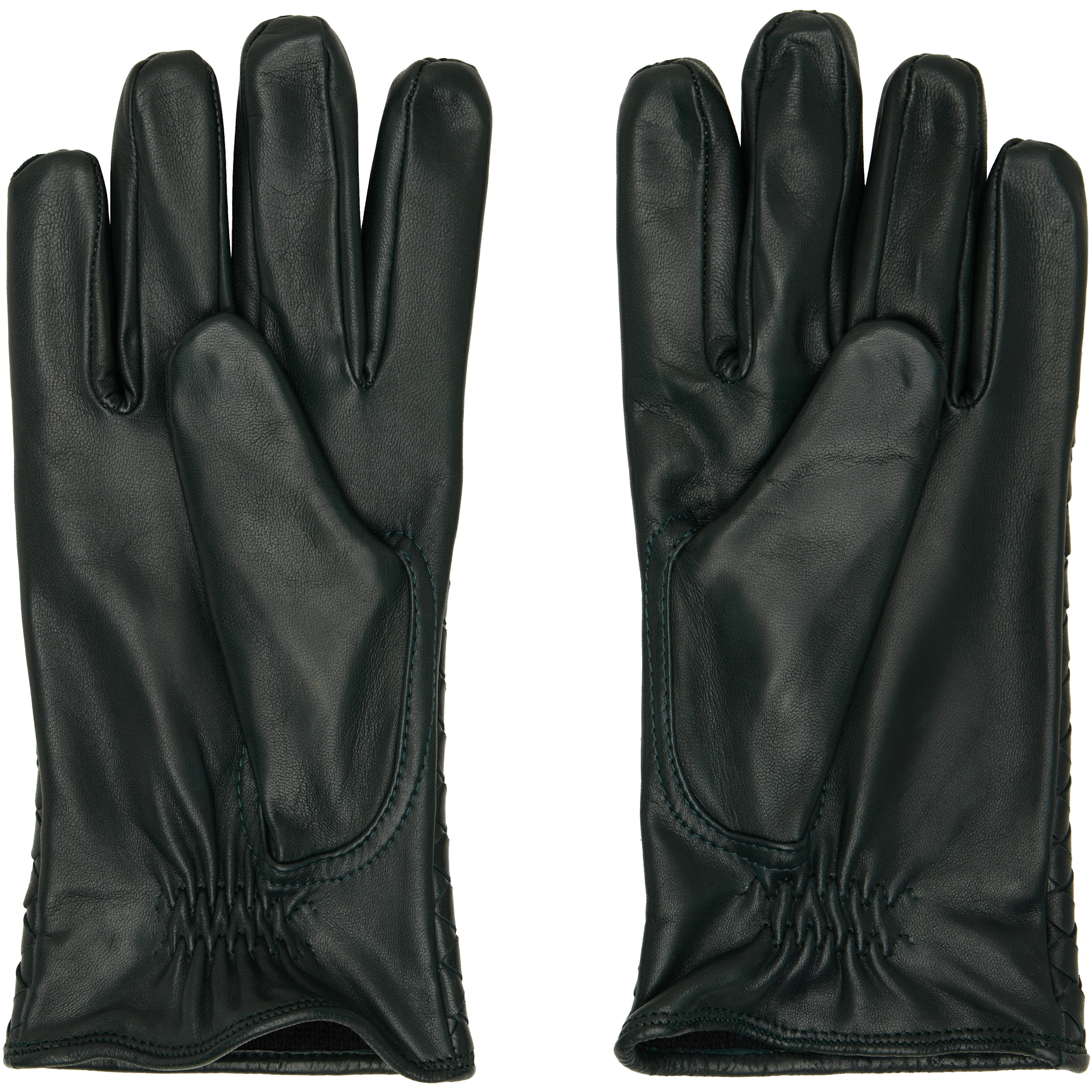 Green Intrecciato Leather Gloves
