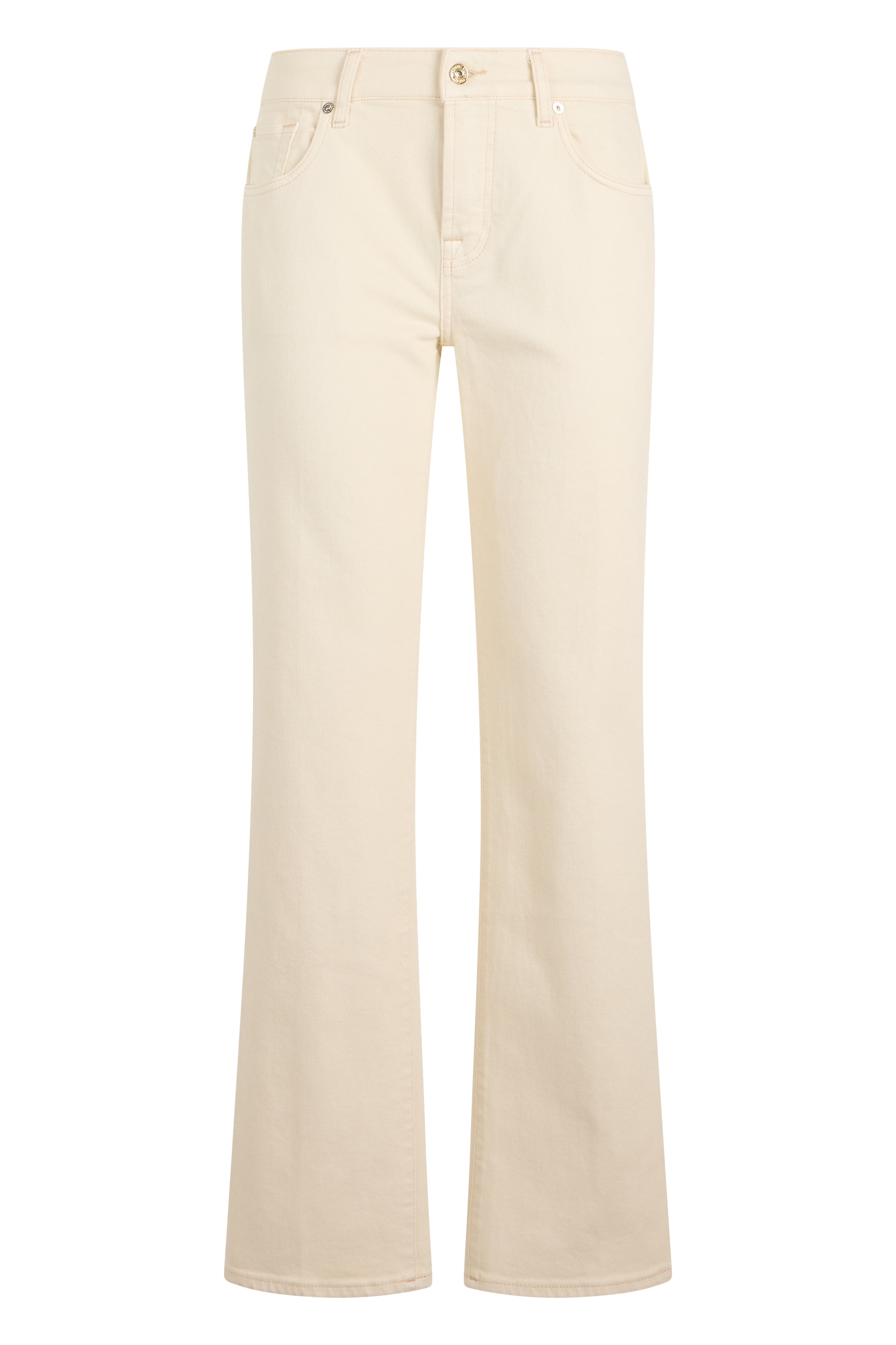 High-Waisted Straight Cotton Jeans — Beige