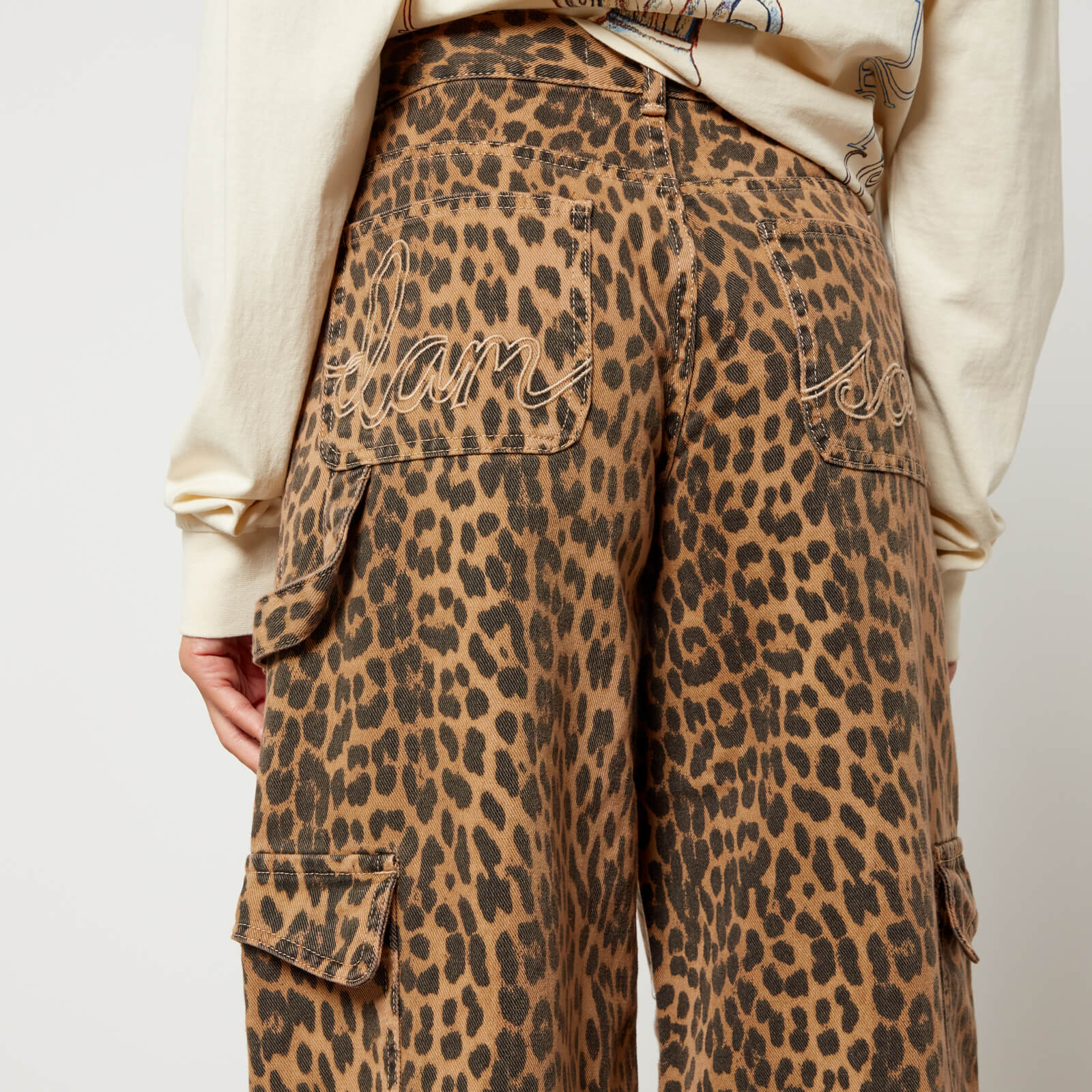 Damson Madder Dion Leopard-Print Cargo Wide-Leg Jeans - UK 8