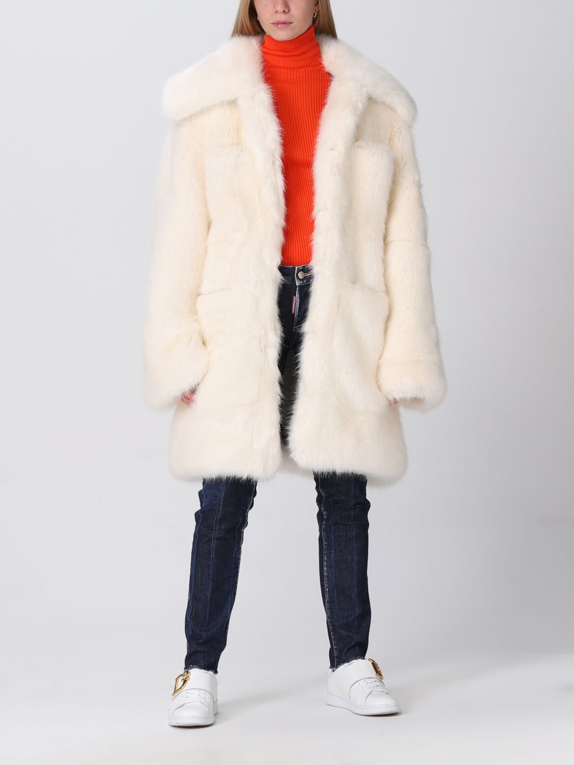 Fur Coats Woman color Yellow Cream