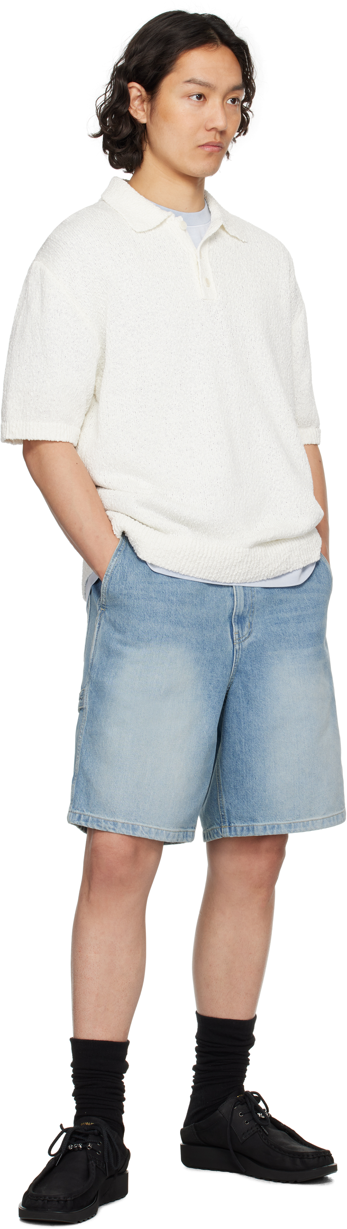 Solid Homme White Knit Polo