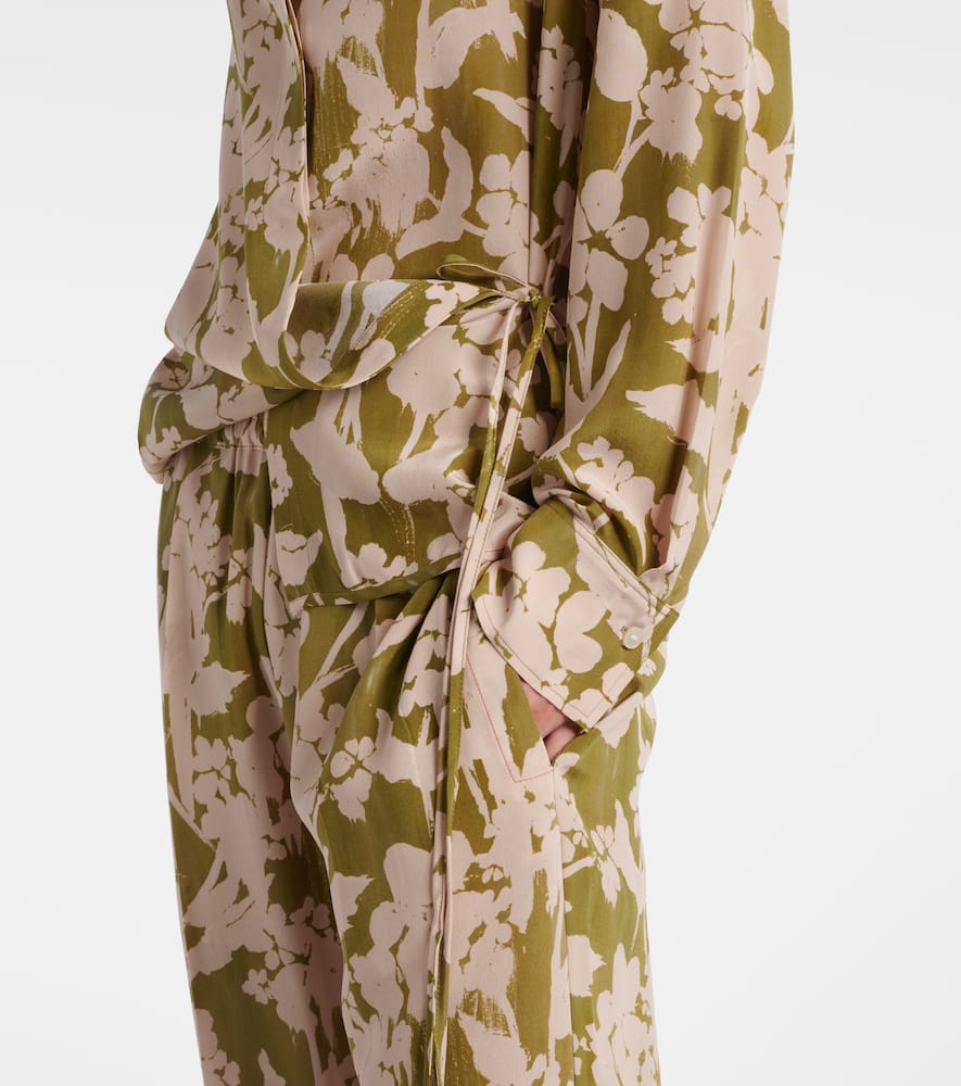 Printed gathered silk blouse