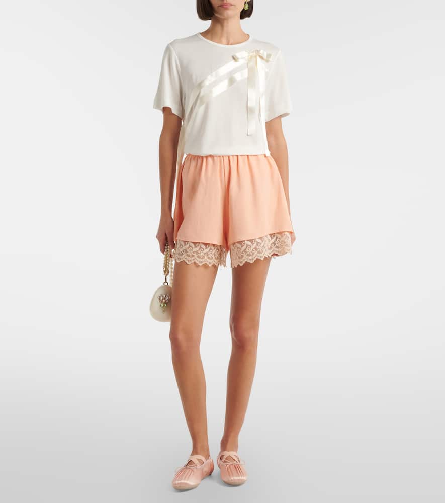 Lace-trimmed satin shorts