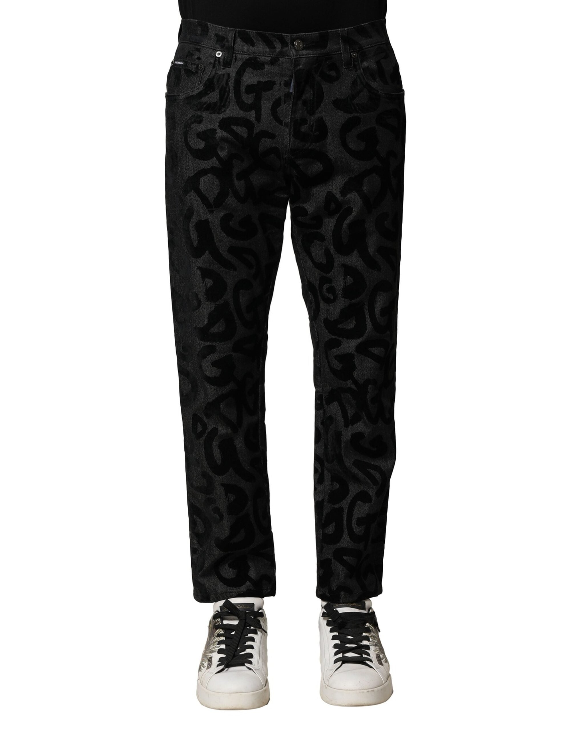 Logo-Jacquard Denim Jeans — Black
