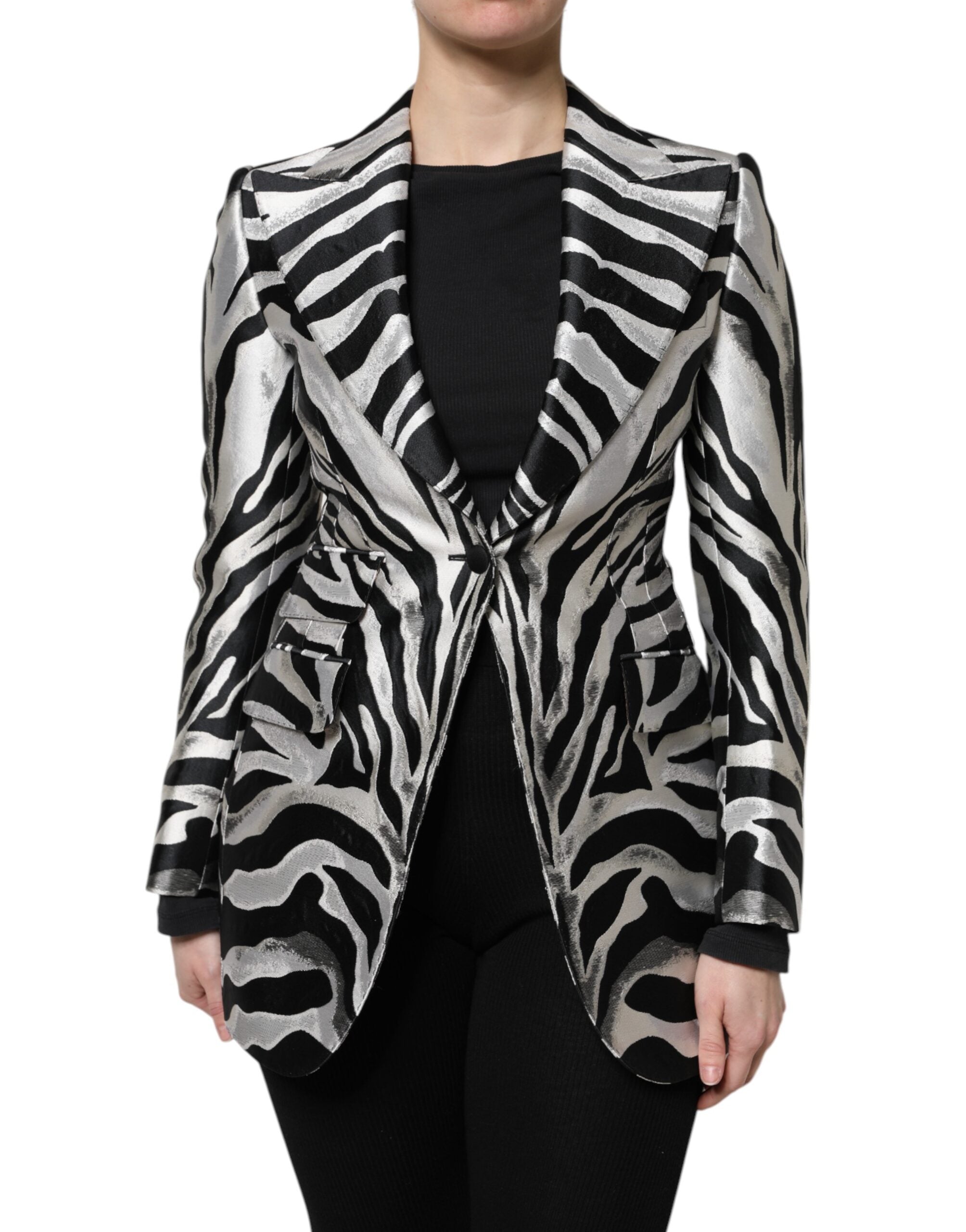 Zebra-Striped Silk-Blend Blazer — Black