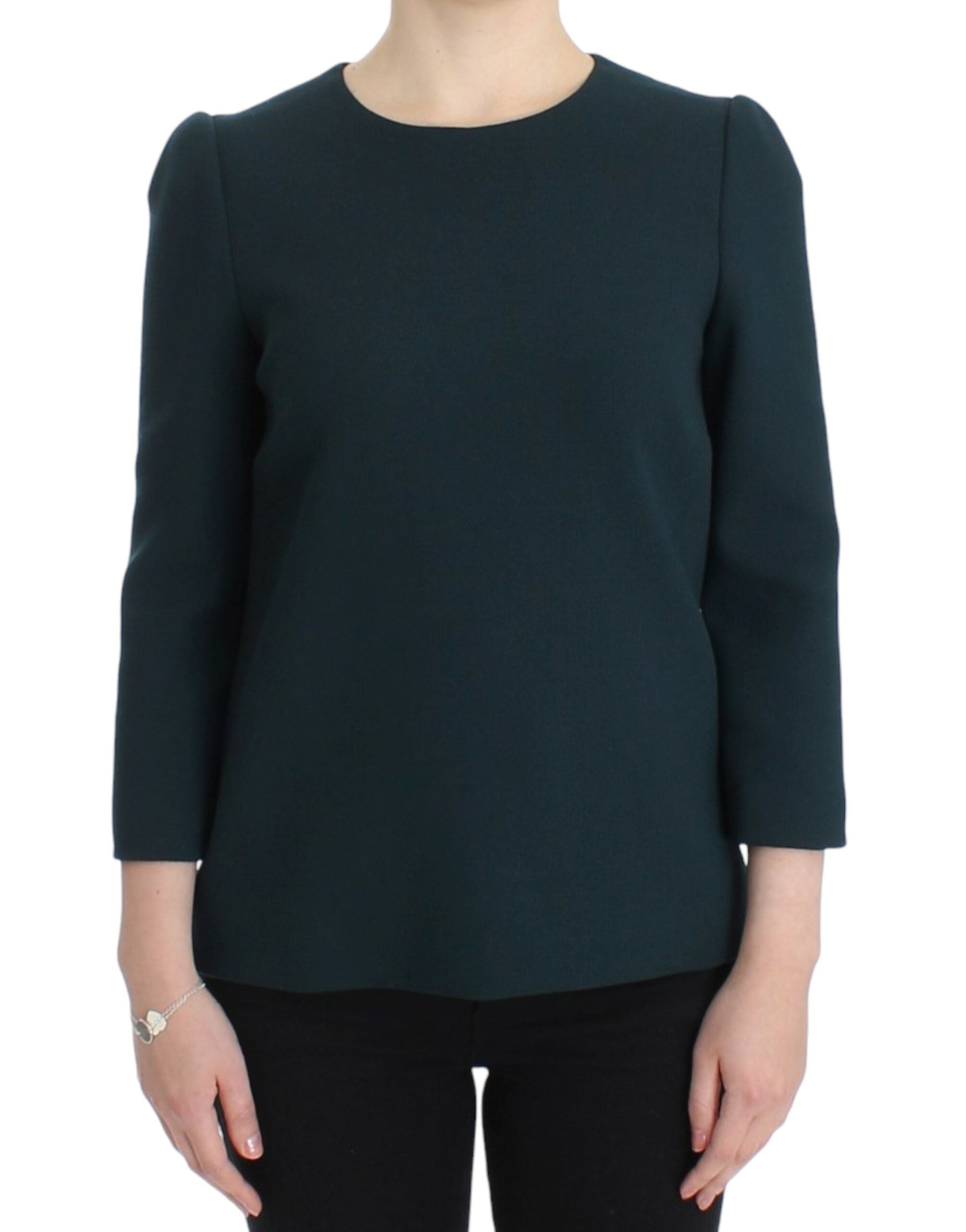 Wool-Blend 3/4-Sleeve Blouse — Green