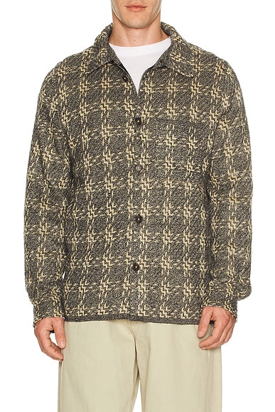 Guest In Residence Plaid Linen Blend Work Shirt in Black