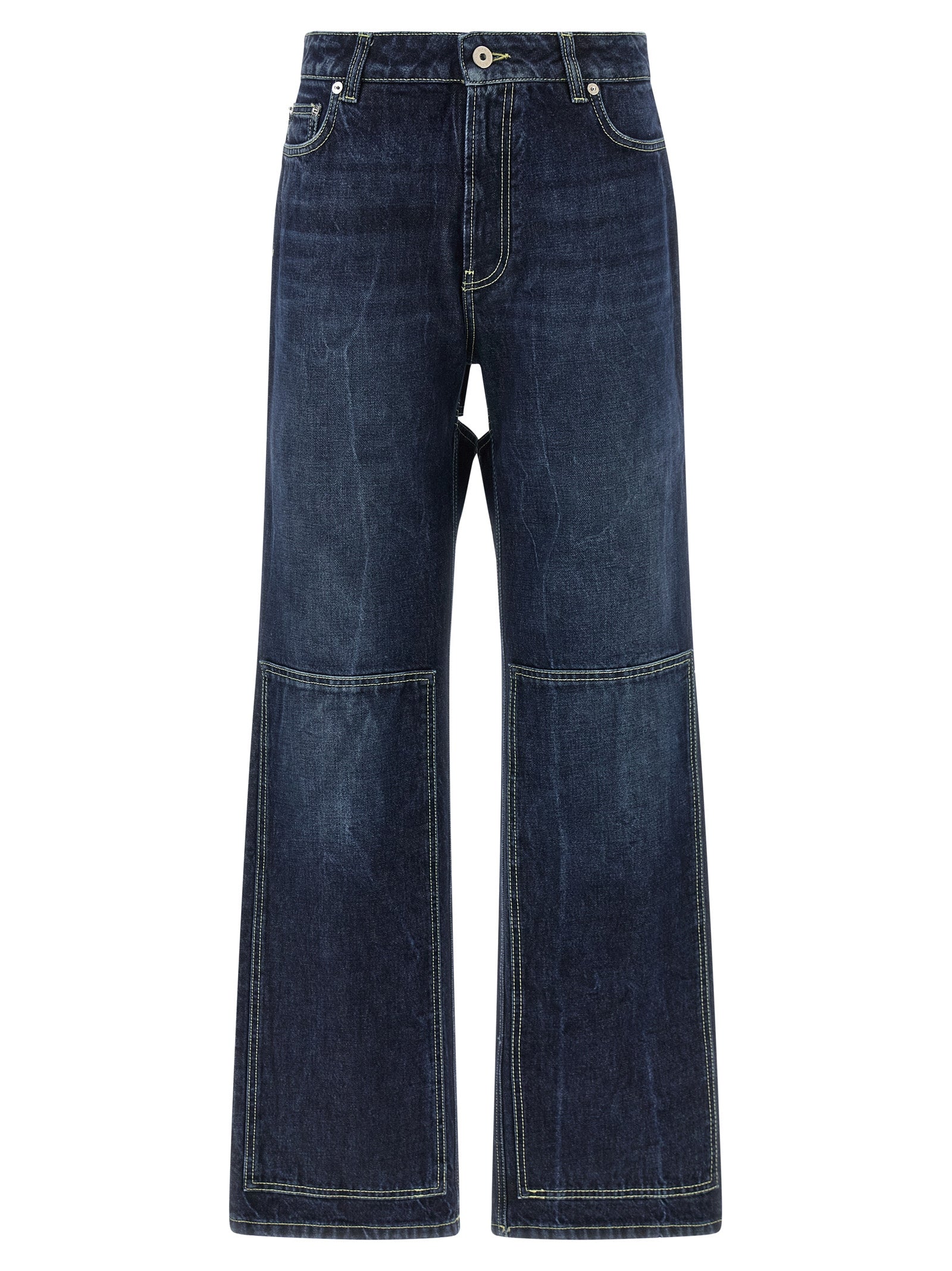 Wide-Leg Cut-Out Denim Jeans — Blue