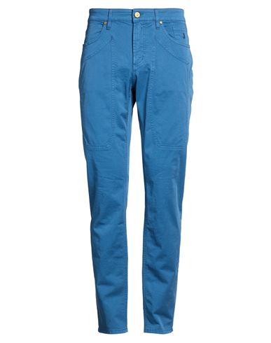 Man Pants Slate blue Size 35 Cotton, Elastane