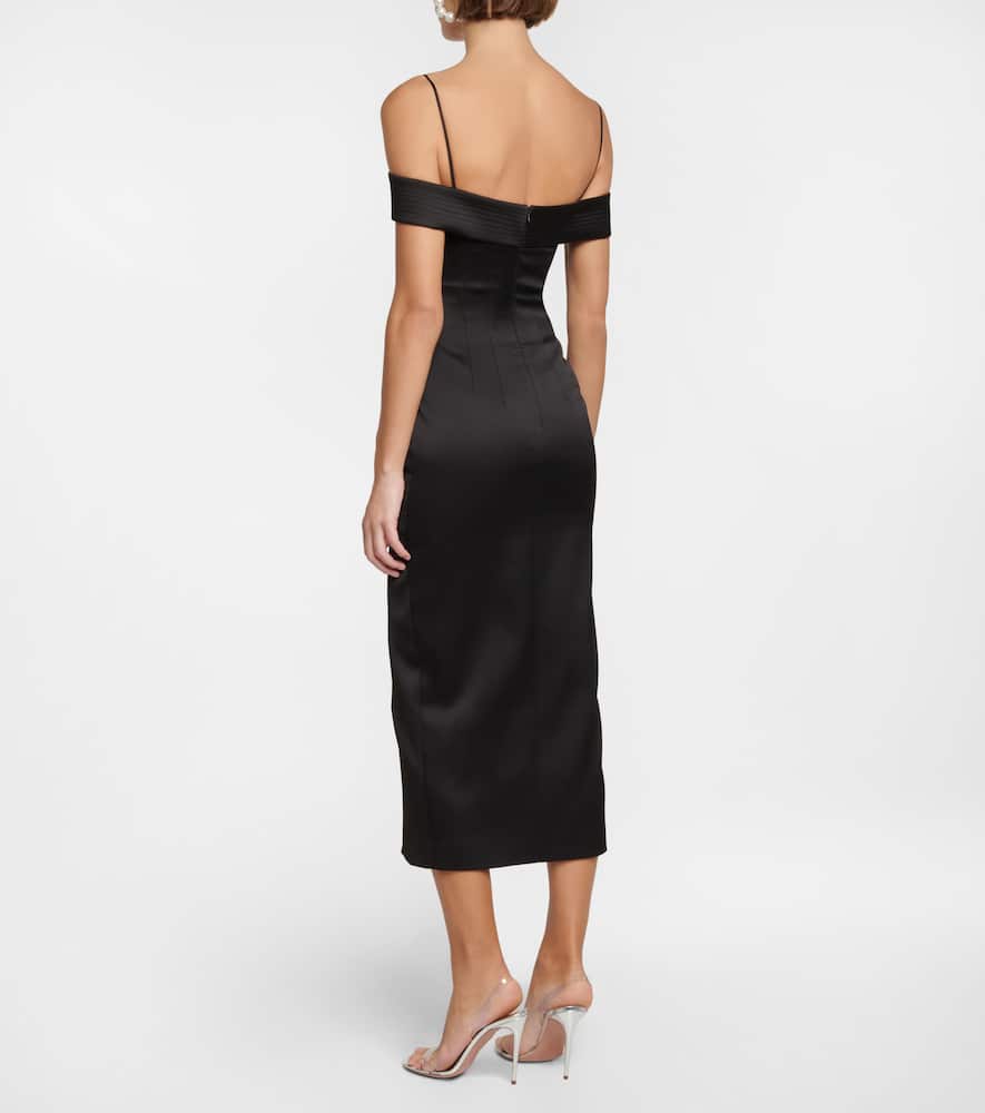 Off-shoulder satin midi dress