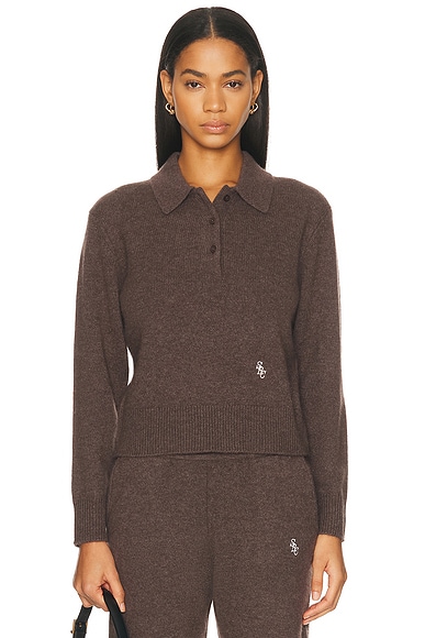 Sporty & Rich SRC Cashmere Polo Sweater in Toffee - Brown. L also in M, S
