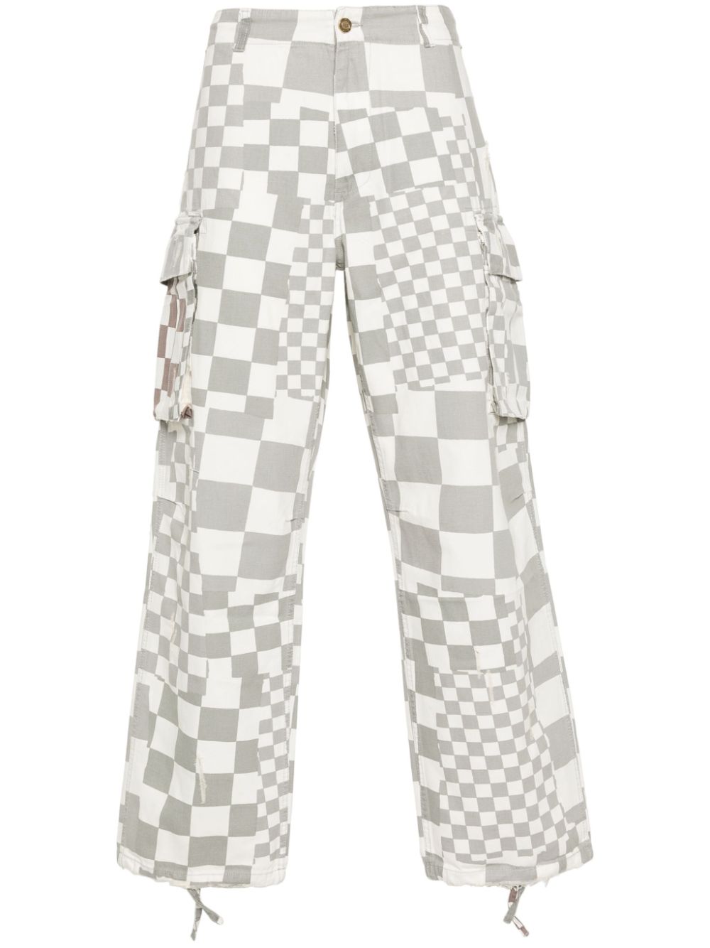 Distressed checked straight trousers - Grey