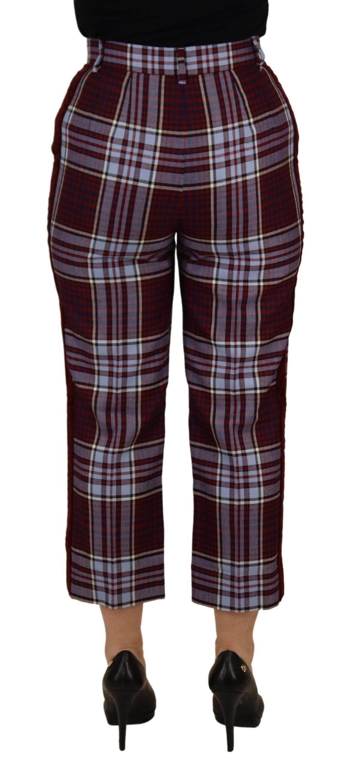 Plaid Wool Trousers — Burgundy