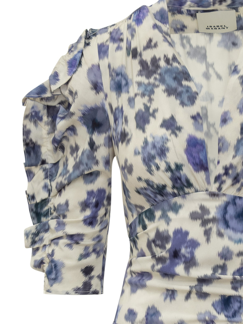 Blue Floral V Neck Mini Dress