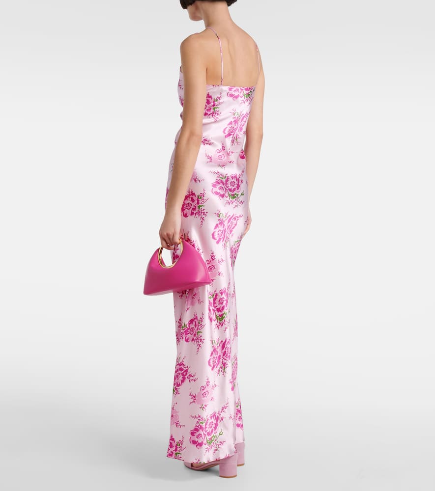 Floral-appliqué silk maxi dress