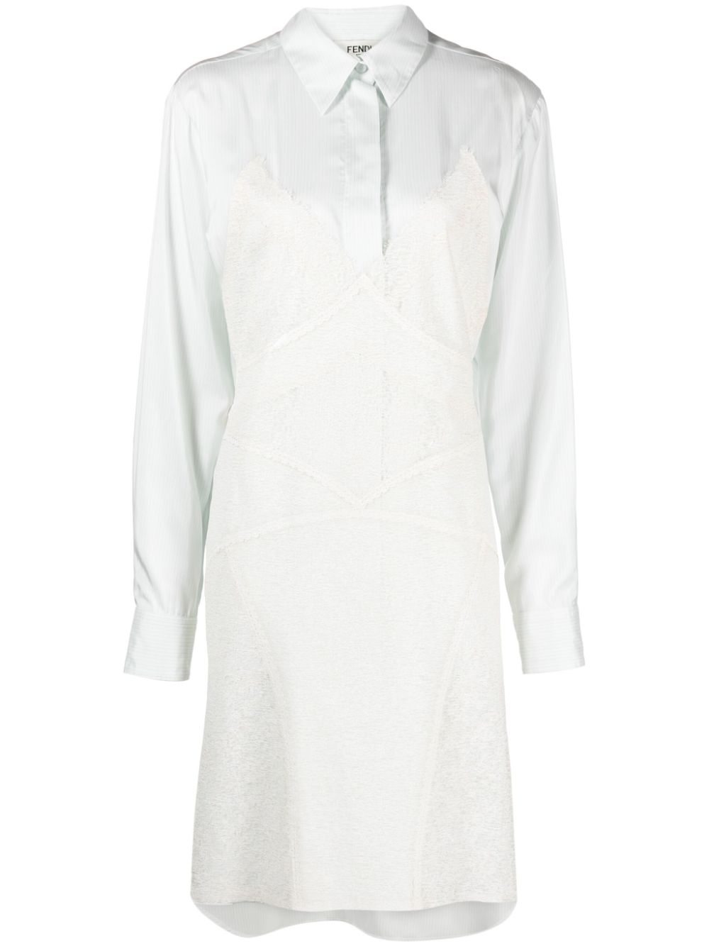 Lace-detail silk shirtdress - White