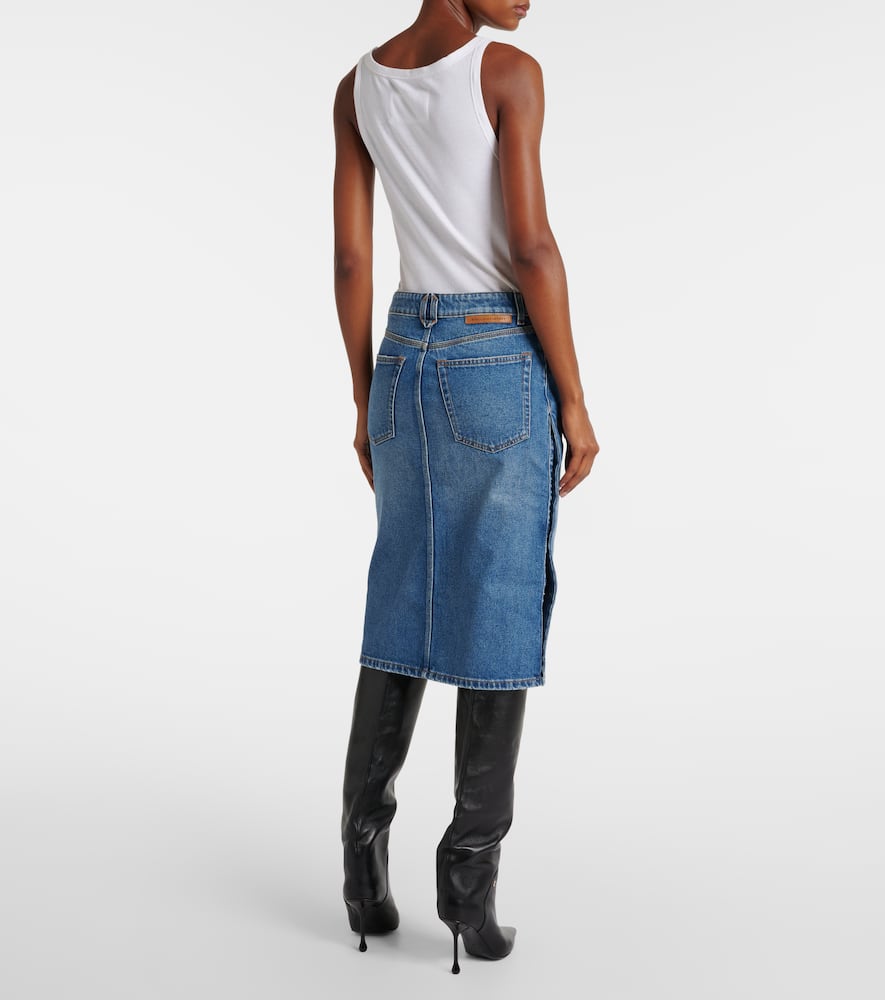 Mid-rise denim pencil skirt