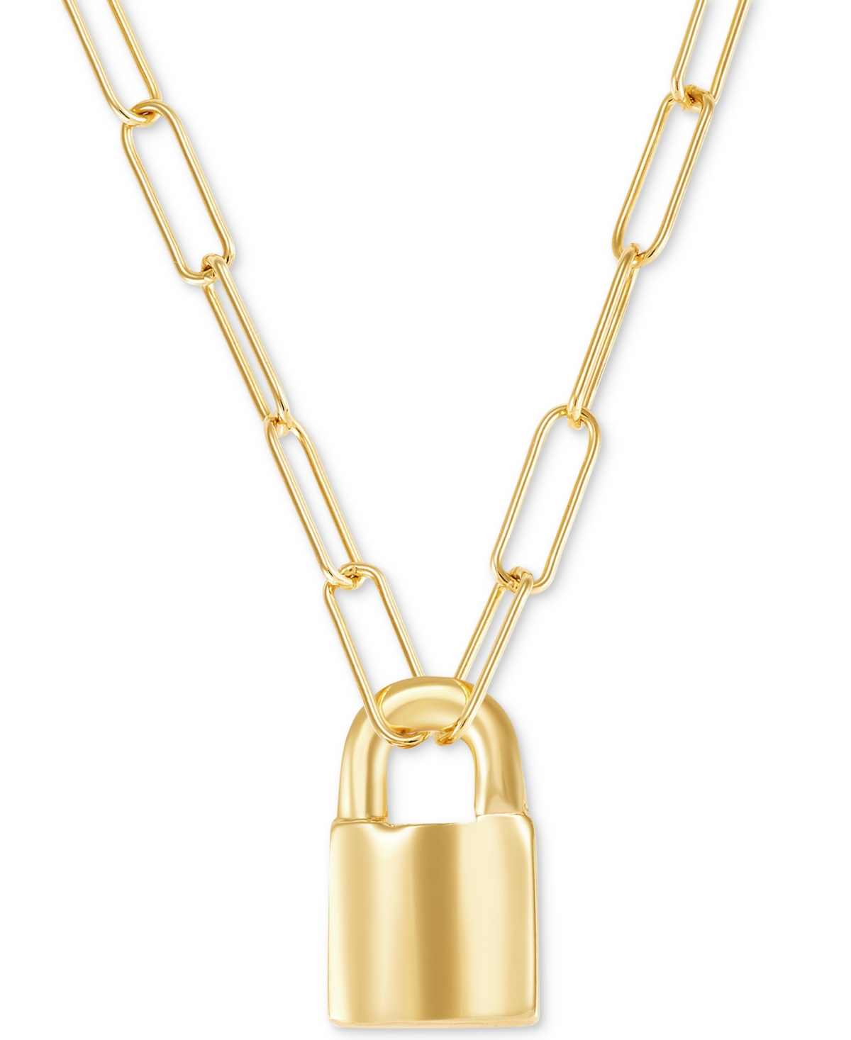 "Padlock Paperclip Link Pendant 18"" Necklace in 14k Gold-Plated Sterling Silver - 14K Yellow Gold Over Silver"