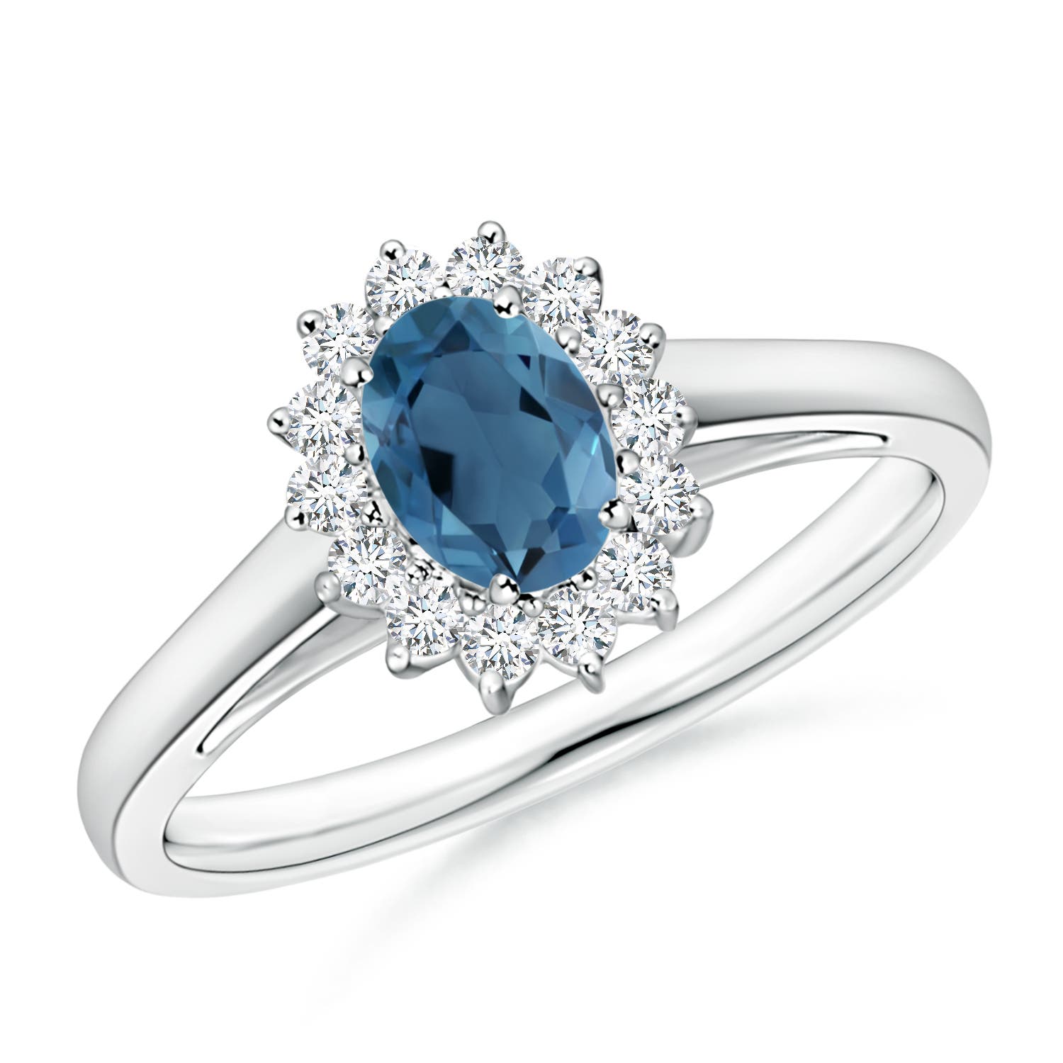 Angara 0.54 Carat Princess Diana Inspired London Blue Topaz Ring with Halo in Platinum