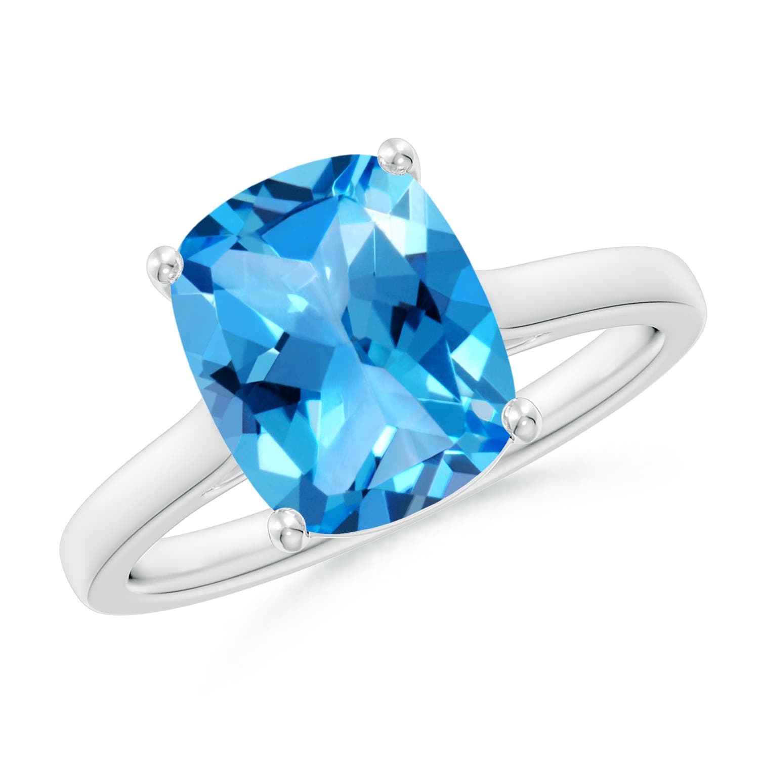 Angara 3.2 Carats Classic Cushion Swiss Blue Topaz Solitaire Ring with Hidden Accents in Platinum