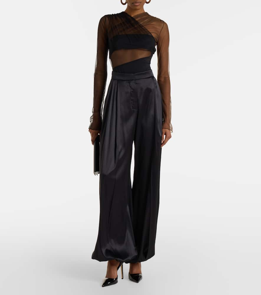 Cutout ruched sheer bodysuit