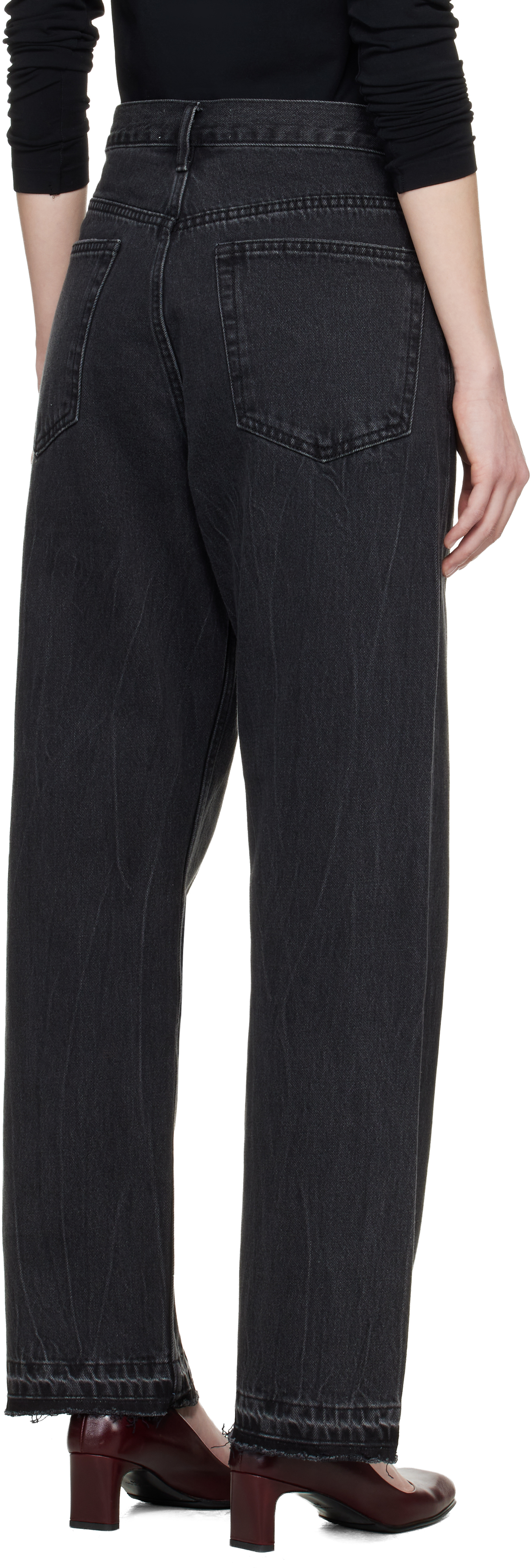 Black Frayed Hem Loose Straight Denim Jeans
