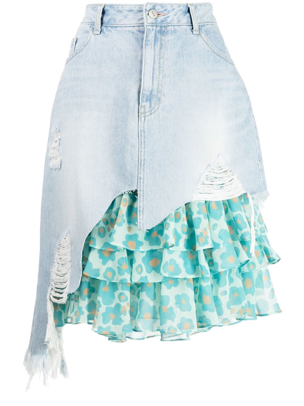 Distressed tiered denim skirt - Blue
