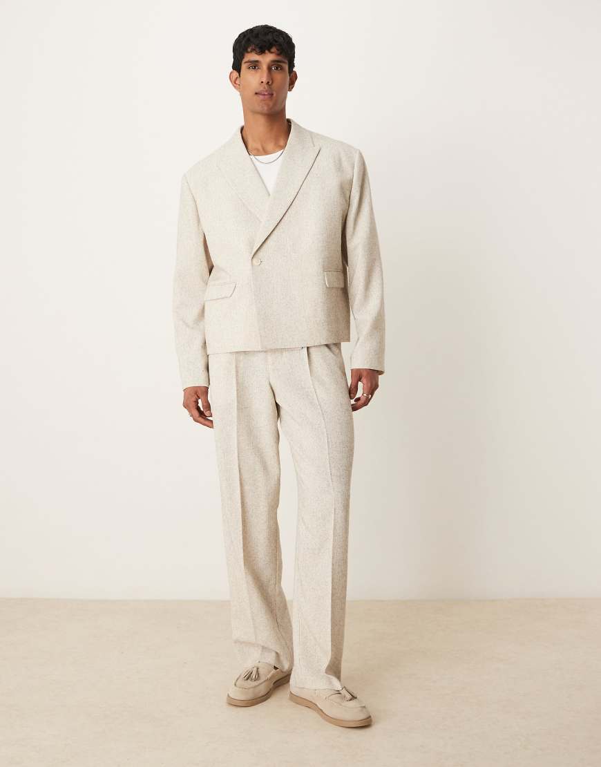 ASOS DESIGN wide leg suit pants in cream-Neutral