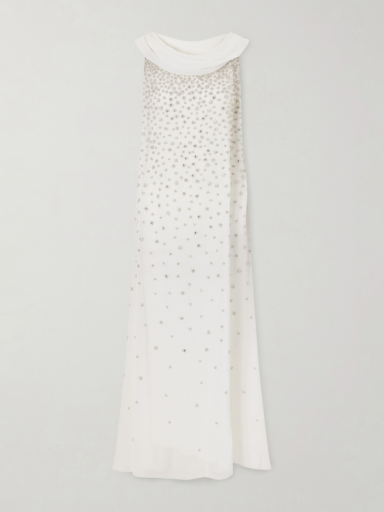 Kaia Scarf-detailed Crystal-embellished Crinkled-chiffon Gown - White