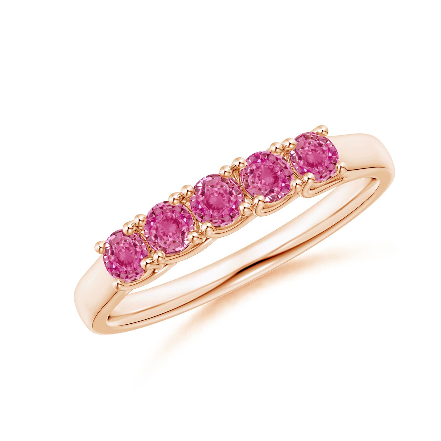 Angara 0.55 Carat Half Eternity Five Stone Pink Sapphire Wedding Ring in 18K Rose Gold