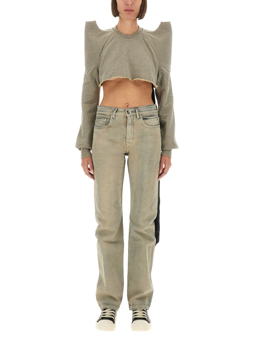 Grey Crew Neck Cropped Sweatshirt