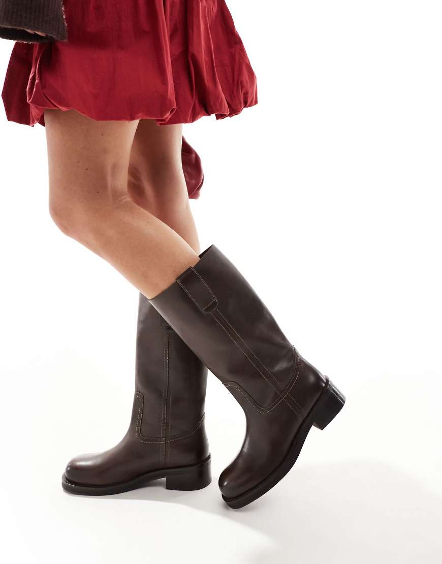 ASOS DESIGN Cindy leather pull-on boots in brown
