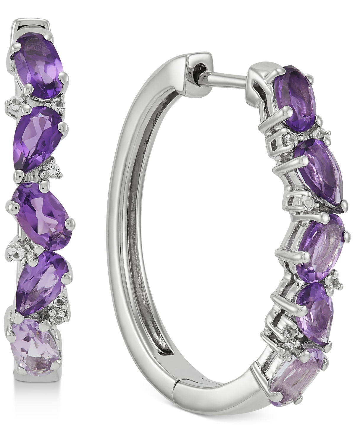 "Amethyst (2 ct. t.w.) & White Topaz (1/10 ct. t.w.) Small Hoop Earrings in Sterling Silver, 1"" - Purple"