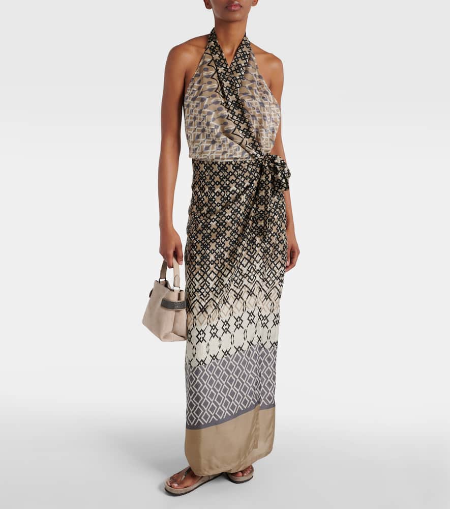 Printed halterneck silk maxi dress