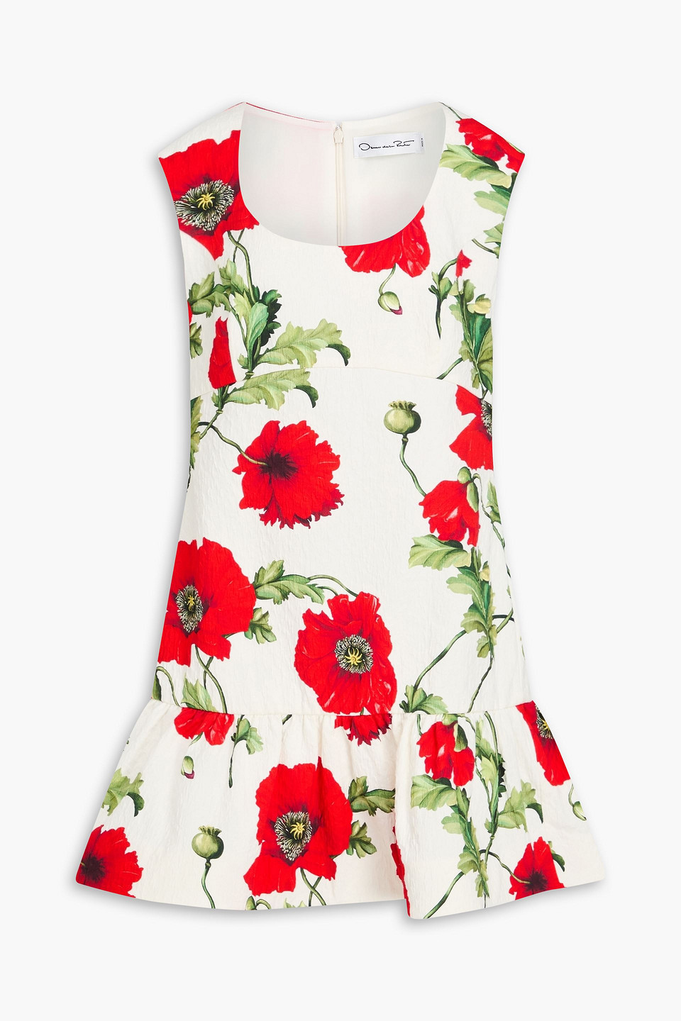 Floral-print cotton-blend cloqué mini dress - Red - US 8