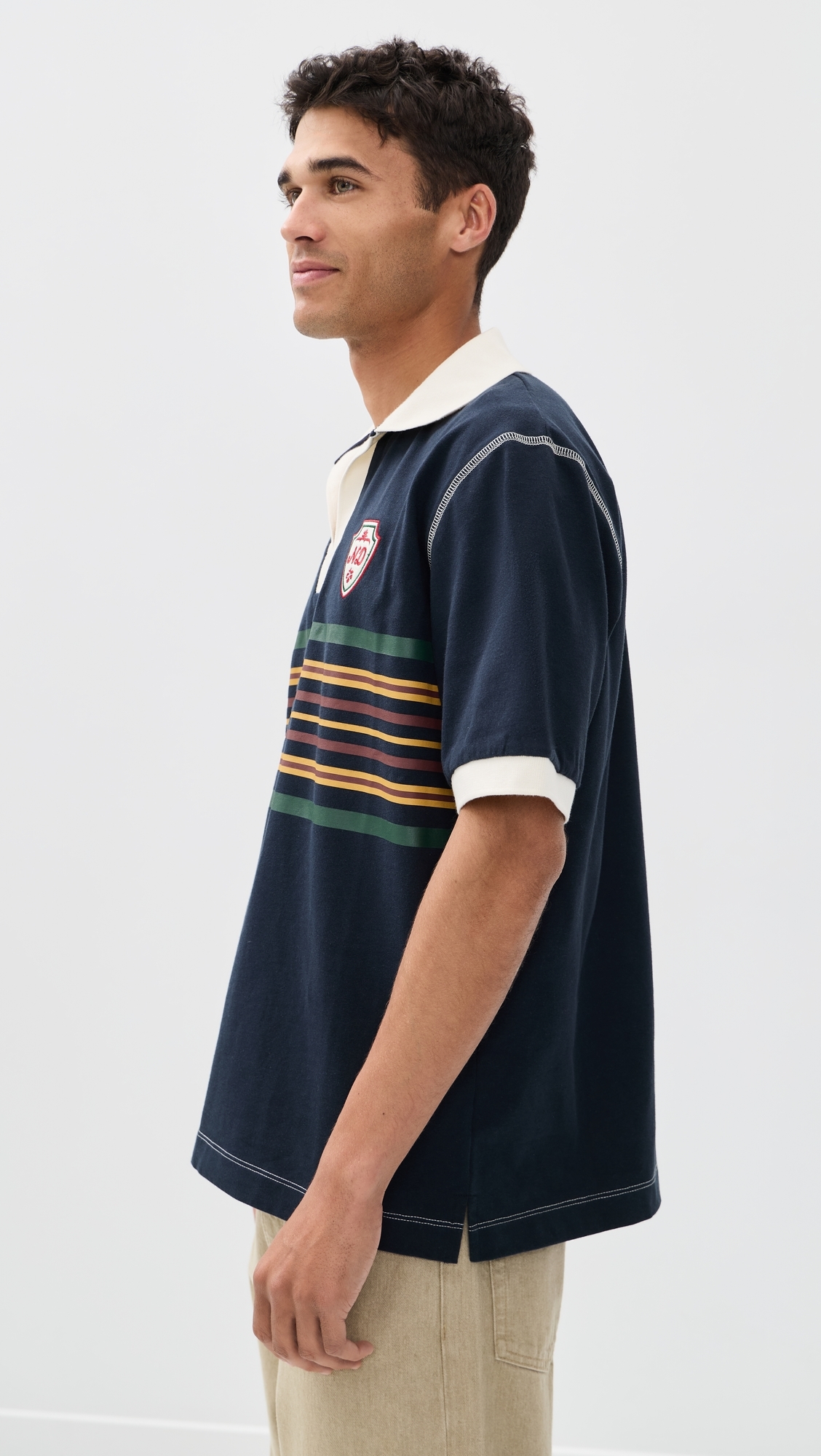 Short Sleeve Striped Rugby Polo Navy