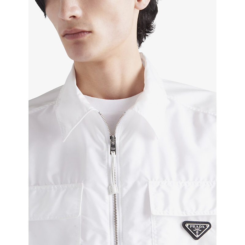 Mens White Re-Nylon Oversized-fit Recycled-nylon Shirt