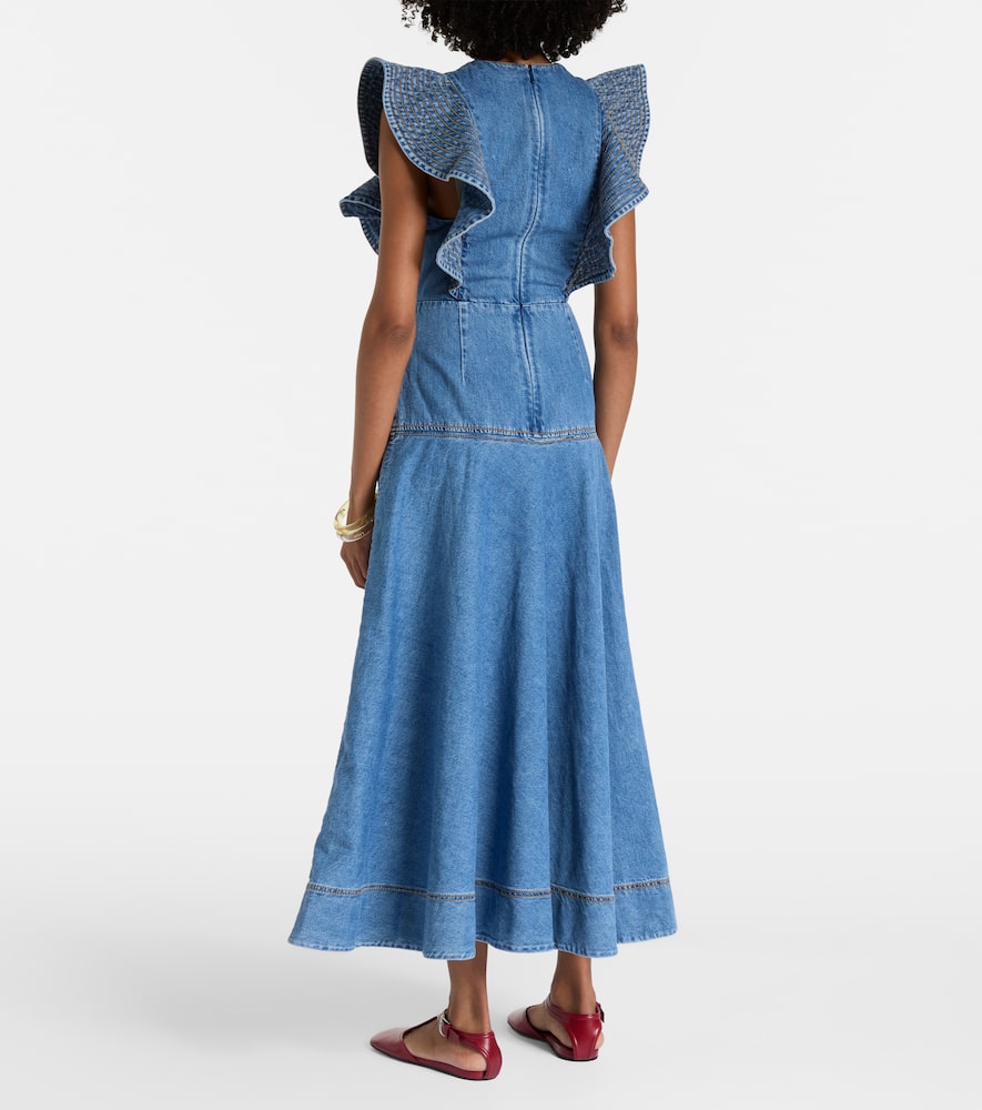 Alémais Stephi ruffled denim maxi dress