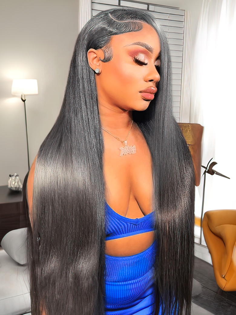 [From 32"] 200% Density HD Lace 5x5 Closure Skin Melt Hairline Glueless Straight Wig with Bleached Knot