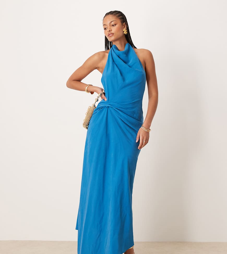 ASOS DESIGN Tall tuck detail halter maxi dress in cobalt blue